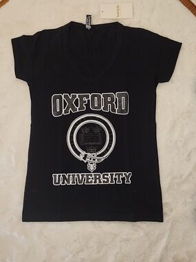 Oxford University Black V-Neck Tee